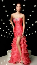 Elegant Red Strapless Ribbon Satin Long Evening Dresses