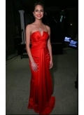Red Elegant V-neck Pleated Long Charmeuse Evening Dresses