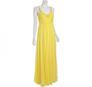 Yellow Scoop Pleated Chiffon Long Evening Dresses
