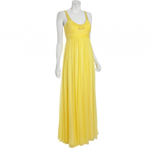 Yellow Scoop Pleated Chiffon Long Evening Dresses