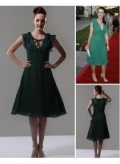 Short Green Cap Sleeves Ruffles Chiffon Evening Dresses