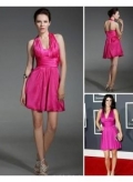 Short Fuchsia Ruffles Taffeta A-line Evening Dresses