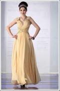Gorgeous Yellow V-neck Chiffon Long Formal Evening Dress