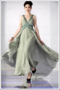 Light Green Chiffon Beaded Empire Waist Long Formal Evening Dress