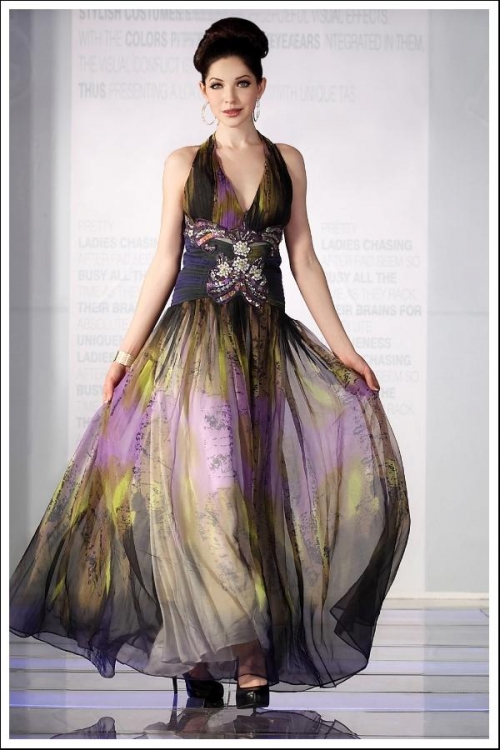 Elegant Brown V-neck Beaded Long Formal Evening Dress