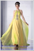 Gorgeous Yellow Green High Neck Long Formal Evening Dress