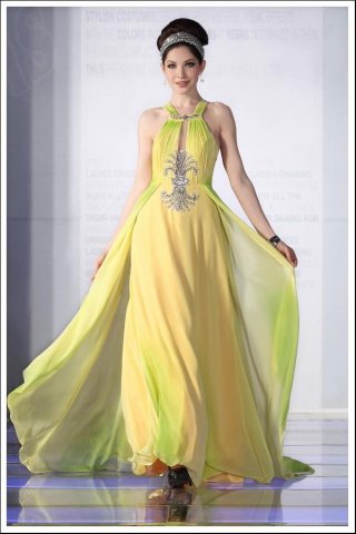 Gorgeous Yellow Green High Neck Long Formal Evening Dress