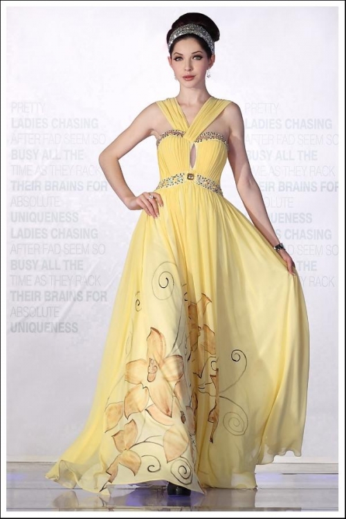 Gorgeous Yellow Straps Beading Long Formal Evening Dress Gorgeous Yellow Straps Beading Long Formal Evening Dress