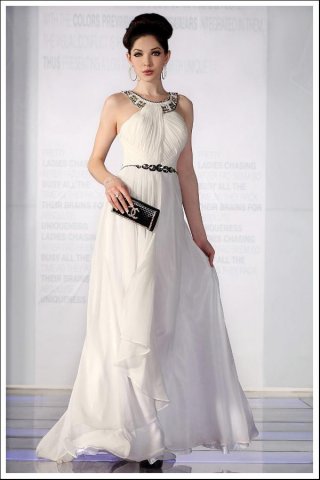 Glamorous Ivory High neck Long Formal Evening Dress