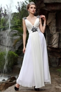 White Straps V-neck Crystal Long Formal Evening Dress