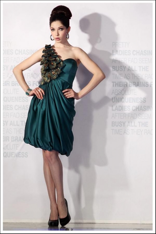 One Shoulder Ruffles Bubble Short Formal Evening Dress