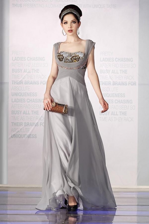 Elegant Gray Sweetheart Beading Long Formal Evening Dress