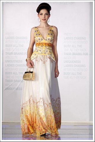 Elegant Straps V-neck Printed Beading Long Formal Evening Dress