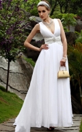 Elegant White Straps Beading Long Formal Evening Dress