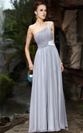 Elegant Gray One Shoulder Beading Long Formal Evening Dress