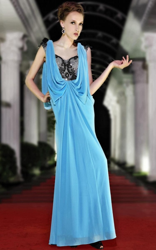 Blue Sweetheart Beading Long Formal Evening Dress