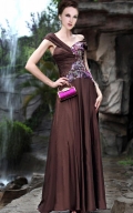 Chocolate Off the Shoulder embroidery Long Formal Evening Dress