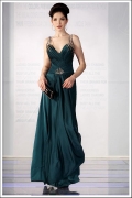 Straps V-neck Beading Ruffles Long Formal Evening Dress