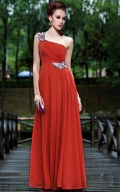 Red One Shoulder Beading Long Formal Evening Dress