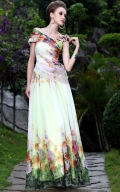 Elegant Cap Sleeves Ruffles Long Formal Evening Dress