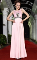 Pink Sleeveless Beading Long Formal Evening Dress