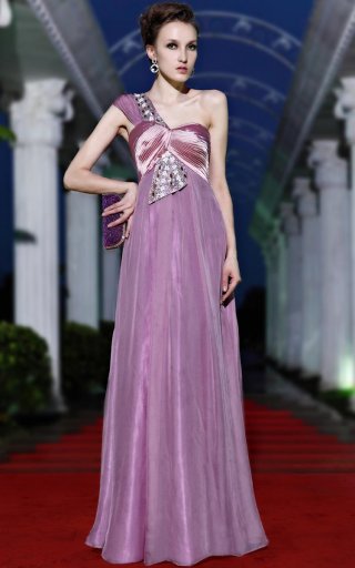 Elegant One Shoulder Beading Long Formal Evening Dress