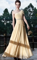 Yellow One Shoulder Beading Long Formal Evening Dress