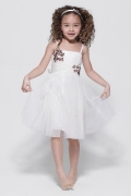 Square Spaghetti Straps Tea length Floral Net Flower Girl Dresses