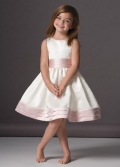 Jewel Sleeveless Tea length Sash Satin Flower Girl Dresses