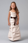 Sweetheart Thick Straps full length Sash Satin Flower Girl Dresses
