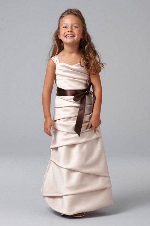 Sweetheart Thick Straps full length Sash Satin Flower Girl Dresses