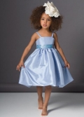 Square Sleeveless Tea length Sash Taffeta Satin Flower Girl Dresses