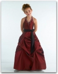 Juniors A-Line Halter top Beaded Satin Flower Girl Dress