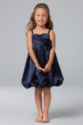 Square Straps Tea length Floral Satin Flower Girl Dresses