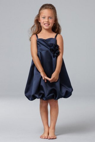 Square Straps Tea length Floral Satin Flower Girl Dresses