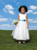 Tea length Satin Net Sash Floral Flower Girl Dresses