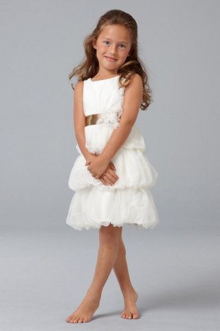 Tea length Sash Organza Flower Girl Dresses