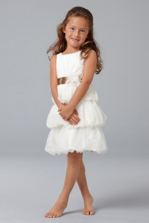 Tea length Sash Organza Flower Girl Dresses
