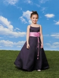Spaghetti strap Full length satin Sash Floral Flower Girl Dresses