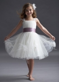 Square Tea length Sash Satin Tulle Flower Girl Dresses