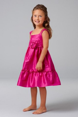 Square Tea length Floral Taffeta Flower Girl Dresses
