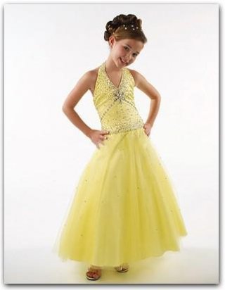 Yellow Halter top Beaded Flower Girl Dresses