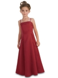 Juniors A-Line Spaghetti Straps Beaded Satin Flower Girl Dress