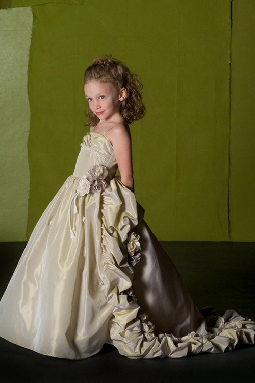 Spaghetti Straps Applique Floor-length Taffeta Flower Girls Dress
