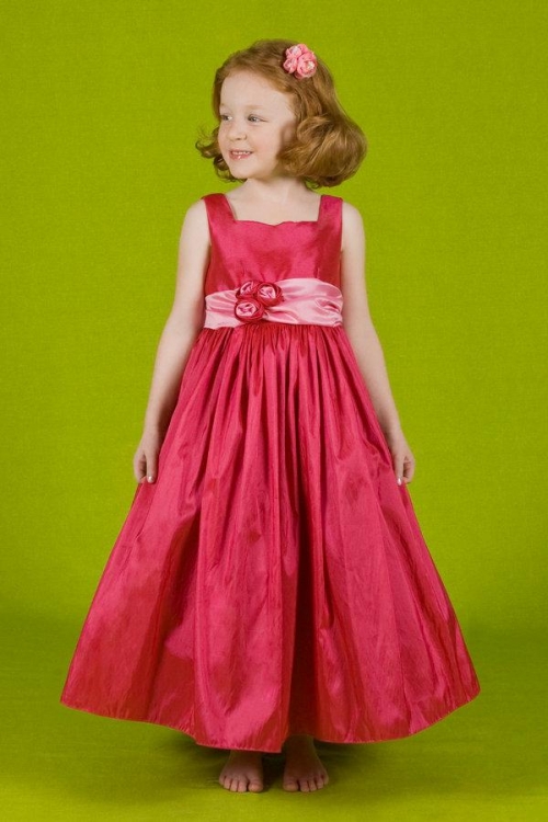 Square Neckline Ankle-length Sashes Flower Girls Dress