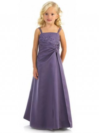 Juniors A-Line Beaded Satin Flower Girl Dress