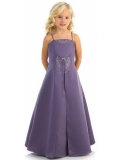 Juniors A-Line Spaghetti Straps Embroidery Satin Flower Girl Dress
