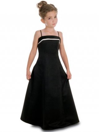 Juniors A-Line Black Satin Flower Girl Dress