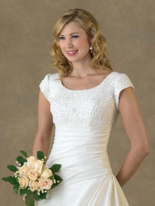 Floor Length A-Line Short Sleeves Sweep Train With Embroidery,Button Wedding Dresses WDresses01022