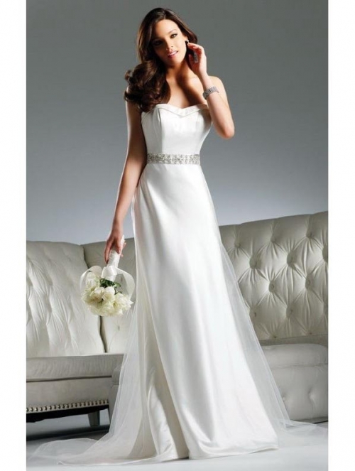 New Floor Length A-Line Strapless Low Back Sweep Train With Sequins,Bandage Wedding Dresses WDresses00926